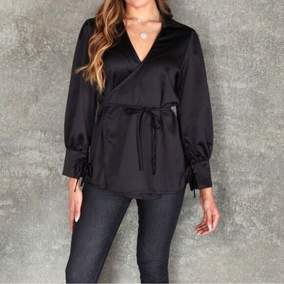 196 - Black Wrap Blouse - Picture 1 of 3